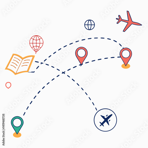 Global Travel Itinerary Concept With Airplanes Location Pins And Travel Book