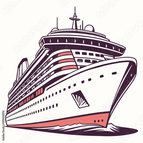 Cruise Ship Illustration Ocean Liner Vector Travel Vacation Concept Design