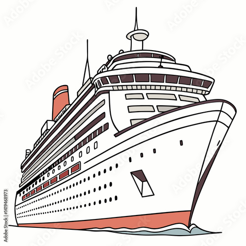 Cruise Ship Cartoon Vector Illustration Large Ocean Liner Maritime Transport