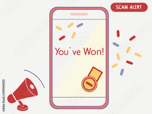 Illustration of Smartphone Scam Notification with “You’ve Won” Message