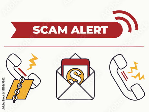 Illustration of Risky Communication Elements: Phone, Email, and Link Warning Concept