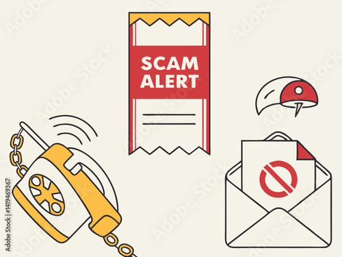 Illustration of Suspicious Contact Elements: Phone, Email, and Link Symbols