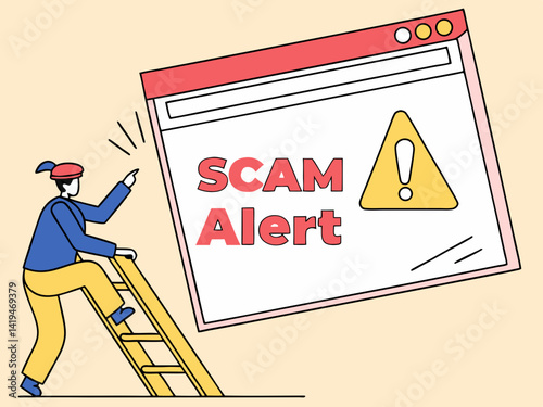 Desktop Popup Warning Scam Alert Illustration