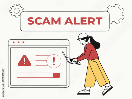 Scam Alert on Website Login Page Vector Illustration