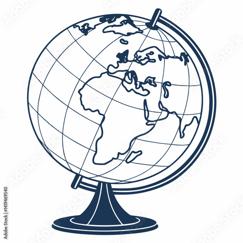 Illustrated World Globe Silhouette On Stand With Continents For Geography Education