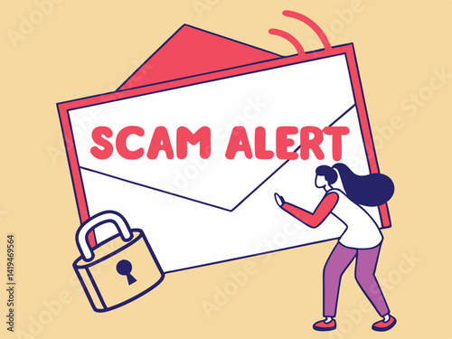 Vector Illustration of Scam Alert Email with Glowing Red Envelope