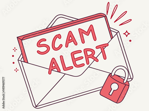 Stylized Vector Illustration of Scam Alert Email Envelope