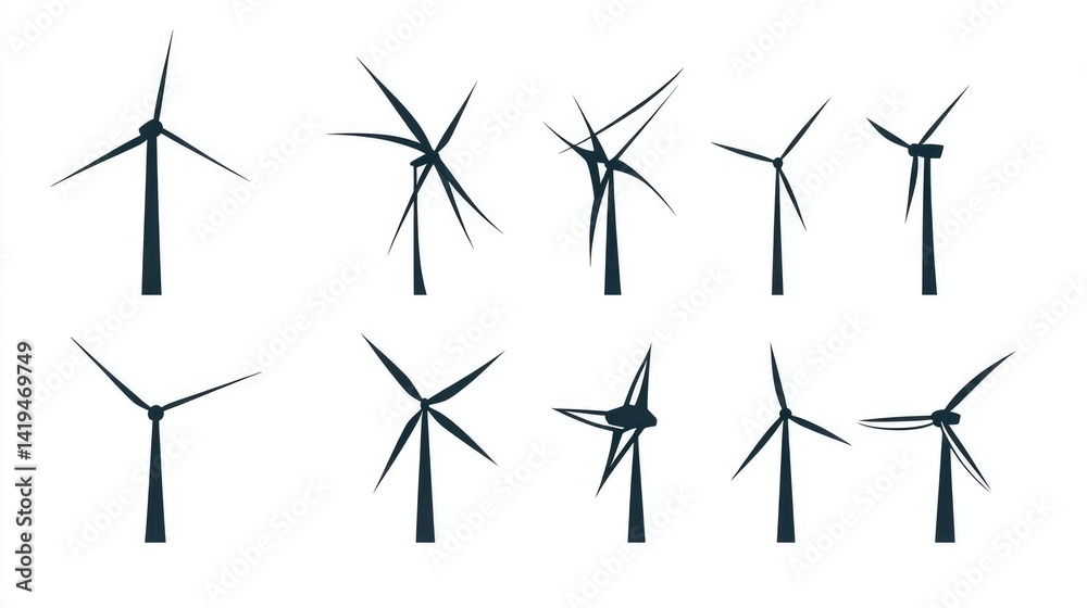 Wind icons, black line symbols isolated on a white background Wind icons, black line symbols isolated on a white background