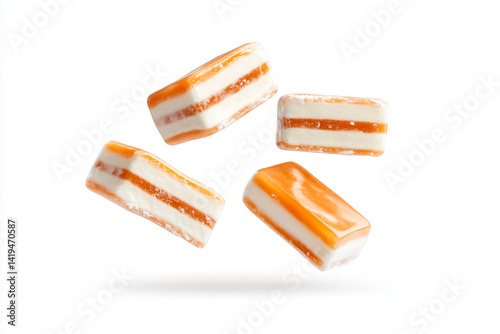 a group of pieces of cake that are flying