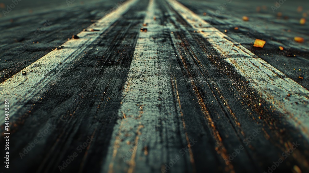 Obraz premium Gritty Asphalt Runway: A Close-Up Perspective
