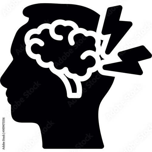 Brain with Stress Symbol Glyph Icon