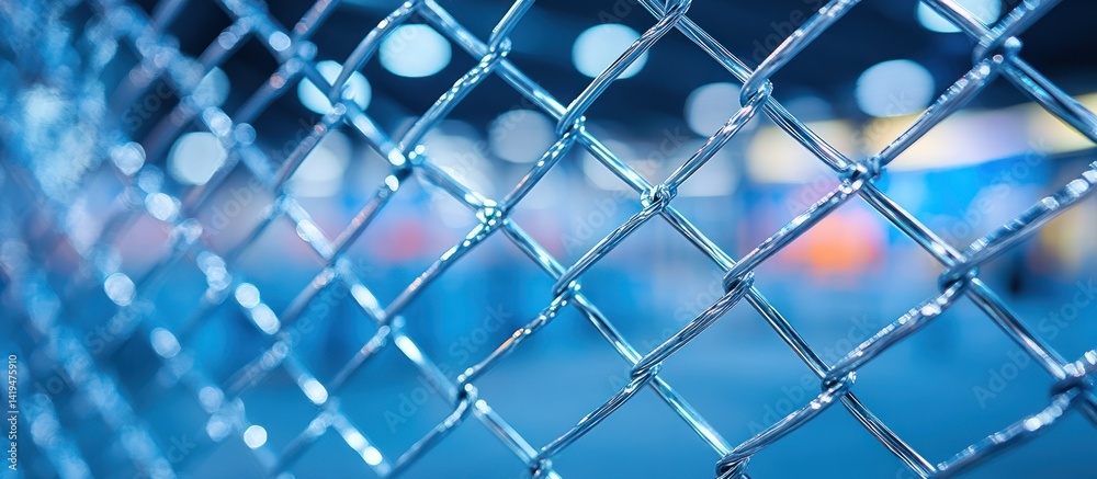 Fototapeta premium Close-up metal chain link fence indoors