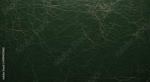 Detailed macro of dark green leather texture with cracked pattern