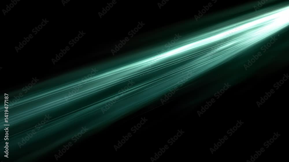 teal laser light beam trail on black background with glowing motion effect