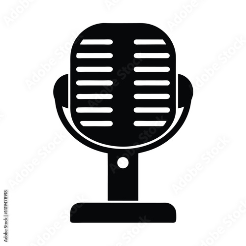 old school radio mic icon silhouette on white back.eps