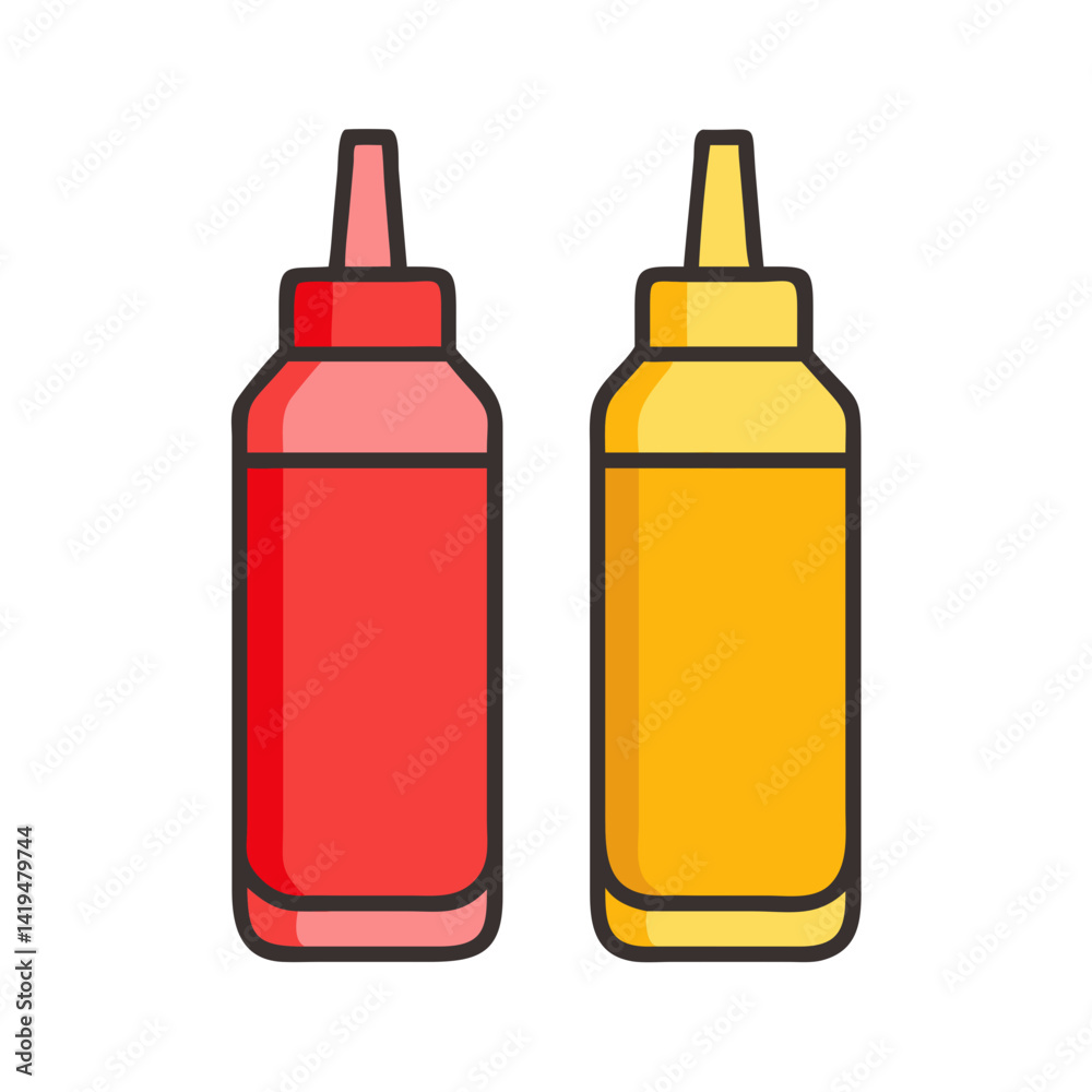 Ketchup and Mustard Bottles Icon Design Ketchup and Mustard Bottles Icon Design