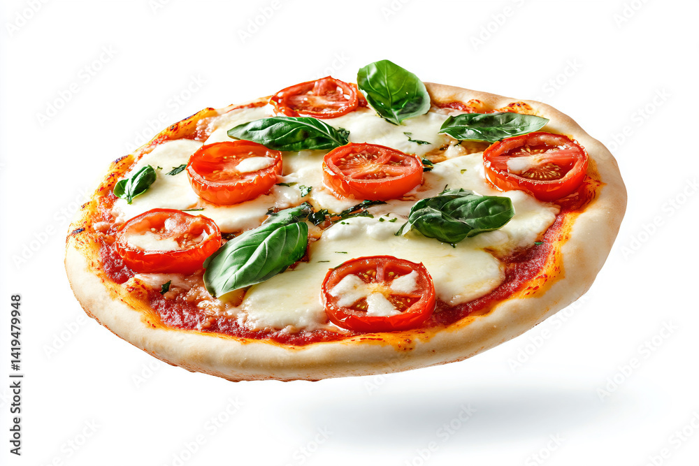 a pizza with tomatoes and basil on top a pizza with tomatoes and basil on top