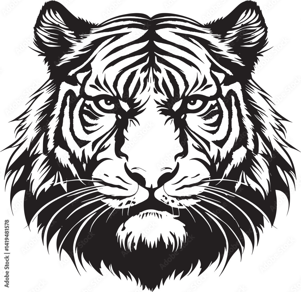 Fototapeta premium Detailed Black And White Tiger Face Illustration