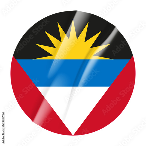 Free Download Flag of Antigua and Barbuda flag round sticker. 3d illustration wrinkled flag sticker patch transparation png - GFXLoad