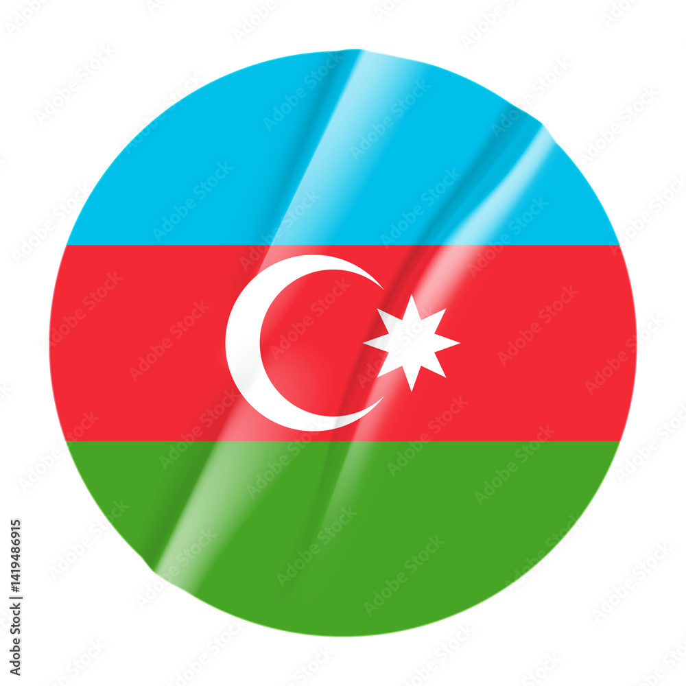 Flag of Azerbaijan flag round sticker. 3d illustration wrinkled flag sticker patch transparation png Flag of Azerbaijan flag round sticker. 3d illustration wrinkled flag sticker patch transparation png