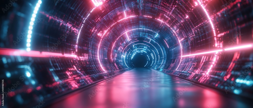 Obraz premium Neon Tunnel: A Journey Through Digital Space