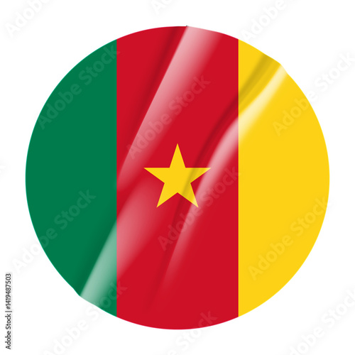 Flag of Cameroon flag round sticker. 3d illustration wrinkled flag sticker patch transparation png Free Download Flag of Cameroon flag round sticker. 3d illustration wrinkled flag sticker patch transparation png - GFXLoad