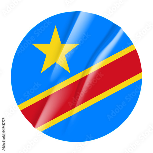 Free Download Flag of Congo Democratic Republic flag round sticker. 3d illustration wrinkled flag sticker patch transparation png - GFXLoad