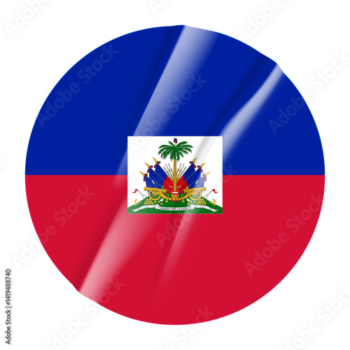 Free Download Flag of Haiti flag round sticker. 3d illustration wrinkled flag sticker patch transparation png - GFXLoad