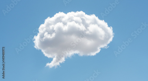 A fluffy white cloud shaped like a speech bubble floating in a clear bright blue sky on a sunny day