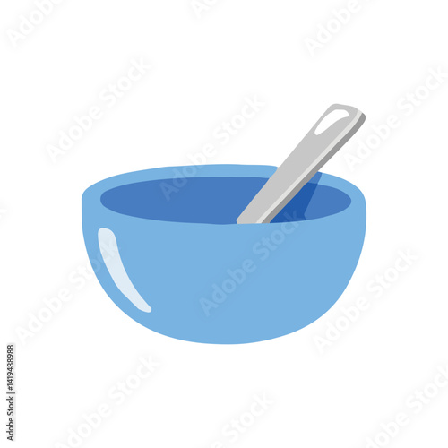 blue bowl with spoon vector illustration. 