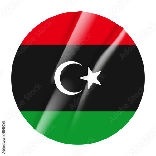 Free Download Flag of Libya flag round sticker. 3d illustration wrinkled flag sticker patch transparation png - GFXLoad