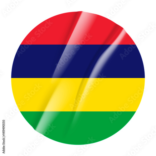Free Download Flag of Mauritius flag round sticker. 3d illustration wrinkled flag sticker patch transparation png - GFXLoad