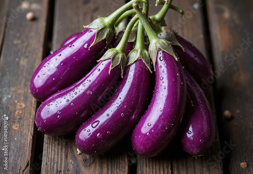 Eggplants on Wooden Table