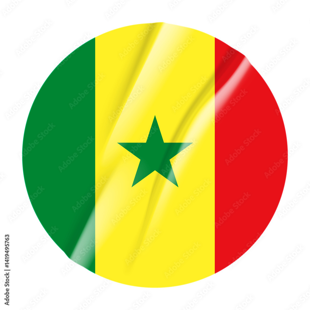 Flag of Senegal flag round sticker. 3d illustration wrinkled flag sticker patch transparation png Flag of Senegal flag round sticker. 3d illustration wrinkled flag sticker patch transparation png