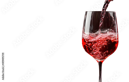 Red wine pouring into a glass, isolated on a black background