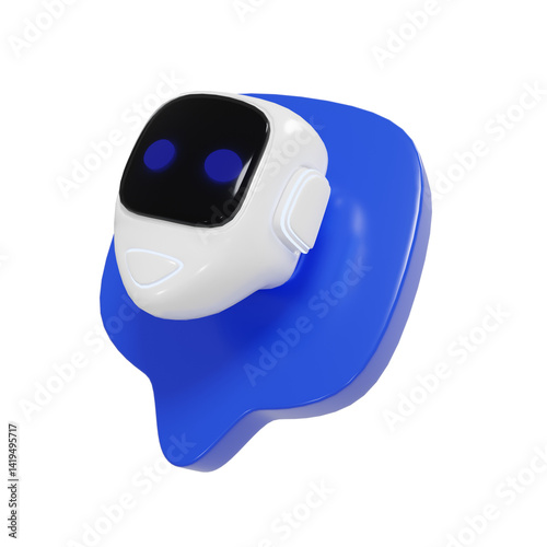 3d render of a blue bubble chat icon with a bot—chatbot illustration.