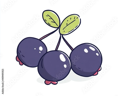 Obraz na płótnie A cluster of fresh blueberries with vibrant green leaves, a tasty and refreshing treat. It's a colorful and healthy snack! w salonie
