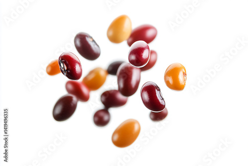 a bunch of beans are flying in the air