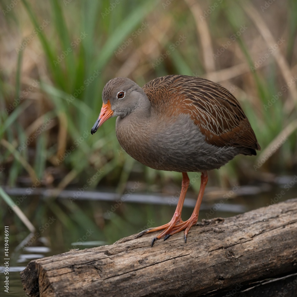 Clapper Rail bird on piece of wood. Clapper Rail bird on piece of wood.