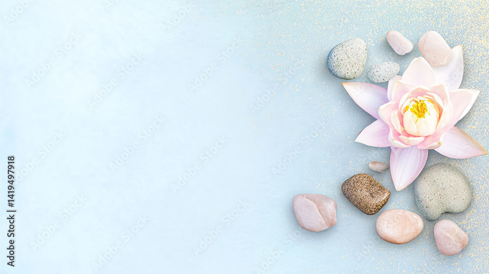 minimalist concept round stones with lotus on background. Generated by Ai minimalist concept round stones with lotus on background. Generated by Ai