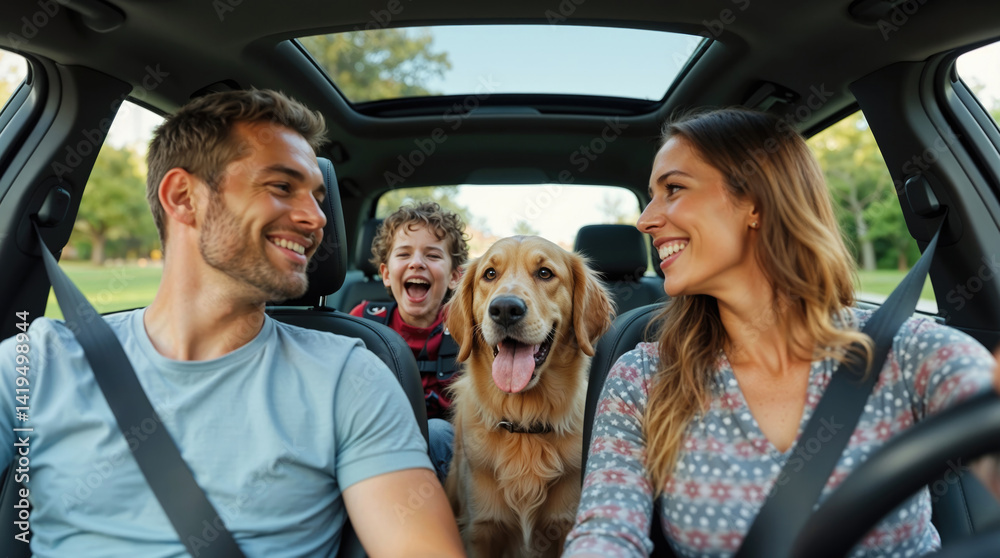 joyful family enjoys a car ride together