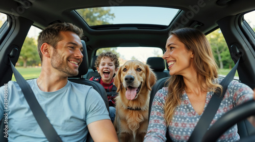 Obraz na płótnie joyful family enjoys a car ride together w salonie