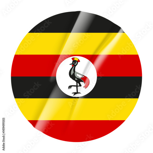 Free Download Flag of Uganda flag round sticker. 3d illustration wrinkled flag sticker patch transparation png - GFXLoad