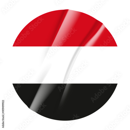 Flag of Yemen flag round sticker. 3d illustration wrinkled flag sticker patch transparation png Free Download Flag of Yemen flag round sticker. 3d illustration wrinkled flag sticker patch transparation png - GFXLoad