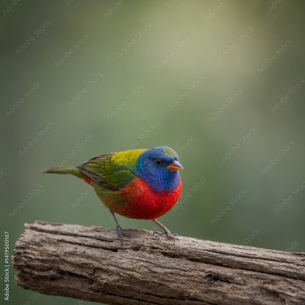 Fototapeta premium Painted Bunting bird on piece of wood