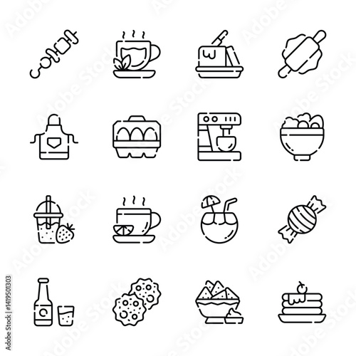 Ready to use line style collection of food and beverages icons