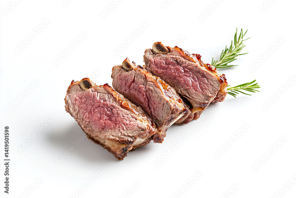 a piece of meat with a sprig of rosemary