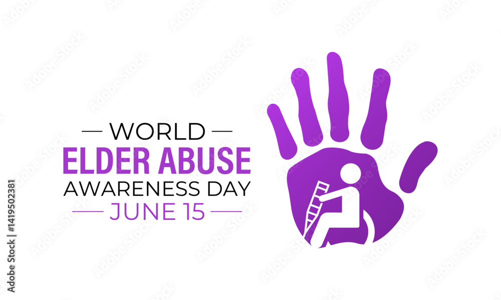 World Elder abuse awareness day is observed every year on June 15. Hand with adult man and Realistic Ribbon. It aims to Promote dignified aging through protection laws Banner and background design. World Elder abuse awareness day is observed every year on June 15. Hand with adult man and Realistic Ribbon. It aims to Promote dignified aging through protection laws Banner and background design.