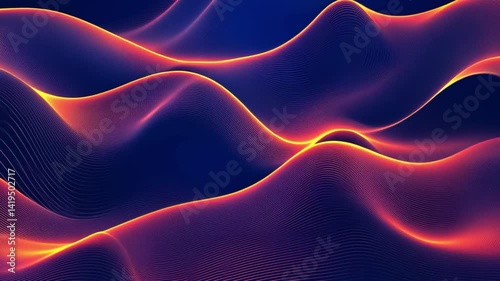 Vibrant abstract waves and smooth curves in dynamic lines of orange and blue create mesmerizing visual experience, evoking energy and movement through their fluid design.