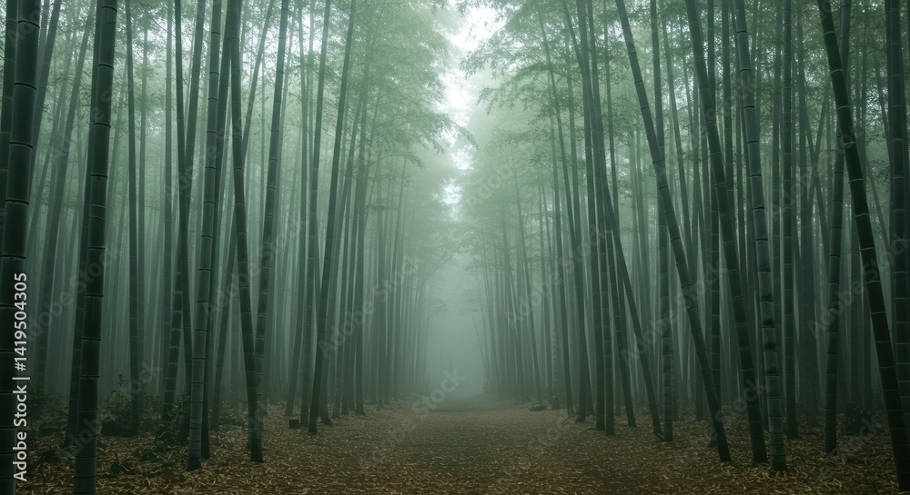 Fototapeta premium Bamboo Forest Path in Mist - Photo